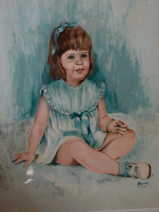 Painting of a baby girl in a dress and sitting