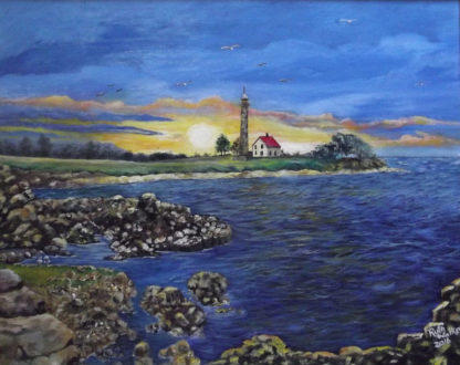 Painting of a lighthouse from afar