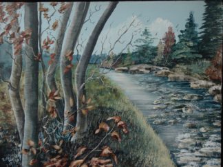 Painting of a rocky stream