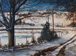 Painting of a snowy road