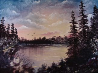 Painting of a sunset by the river