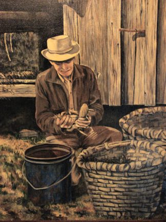 Painting of an old guy and his baskets