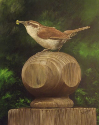 Painting of a wren waiting